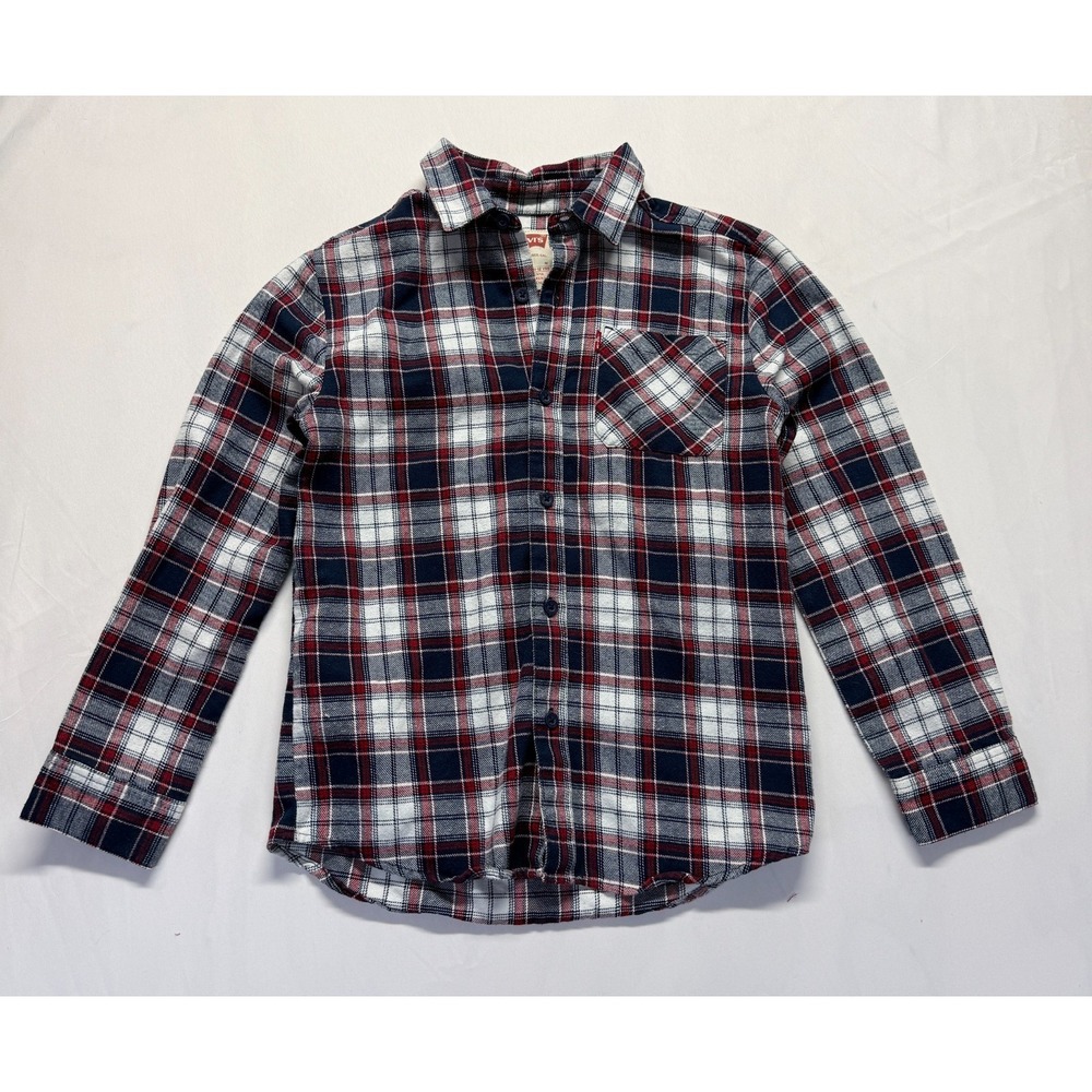 Levi's Flannel Shirt Boys Medium (10-12) Multicolor Plaid Button Up Streetwear